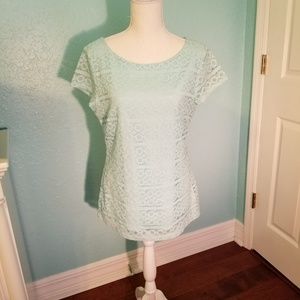 J Crew lace sleeveless light blue top.